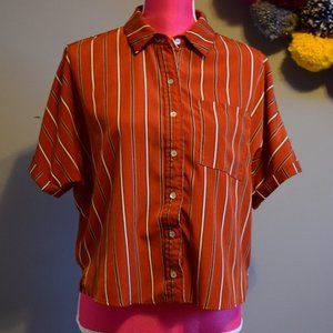 Cropped Button Up Striped T-Shirt